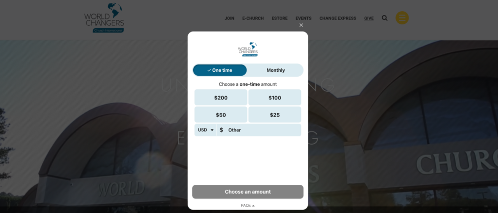 World Changers embedded donation form